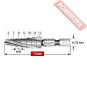 Сверло ступенчатое по металлу HSS-XE 6-12х72 мм Hex 1/4 KARNASCH